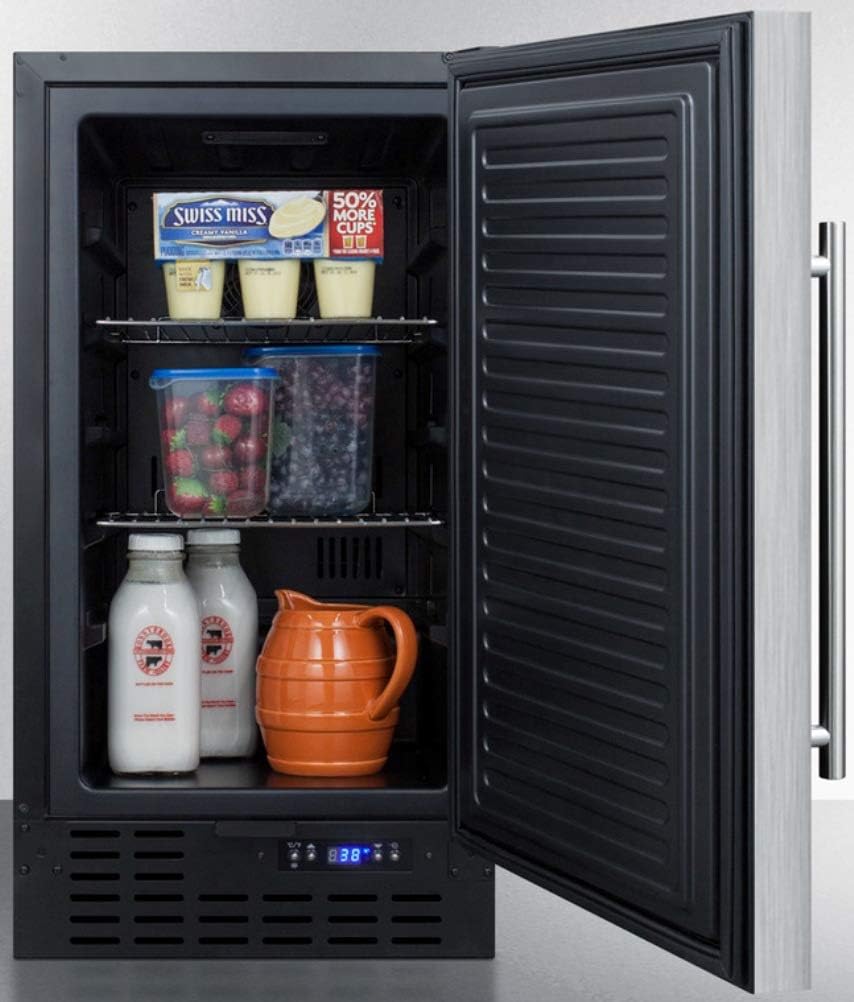 Summit Appliance FF1843BSSADA ADA Compliant 18" Wide Built-in Undercounter All-refrigerator with Stainless Steel Door, Black Cabinet