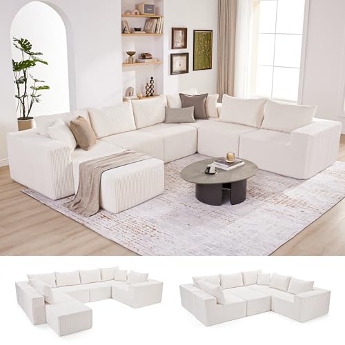 107.4" Cloud Couch Sectional, Modular Sofa with Deep Seat, Plush Corduroy L Shaped Boneless Couch, Convertible Sectional Couches for Living Room