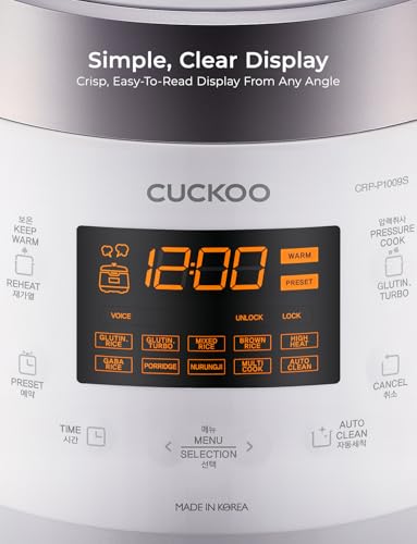 CUCKOO CRP-P0609S 6-Cup (Uncooked) / 12-Cup (Cooked) High Pressure Rice Cooker & Warmer with Nonstick Inner Pot, 12 Menu Options, Fuzzy Logic Tech