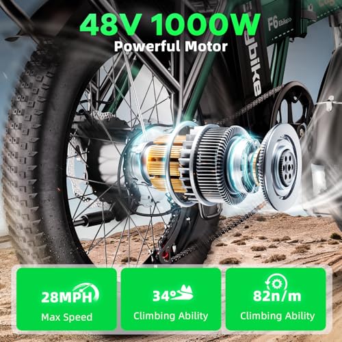1000W Folding Electric Bike,48V 20AH Removable Battery E Bike,30+MPH,80 Miles Max Range Electric Bike for Adults,20" Fat Tire Foldable ebike