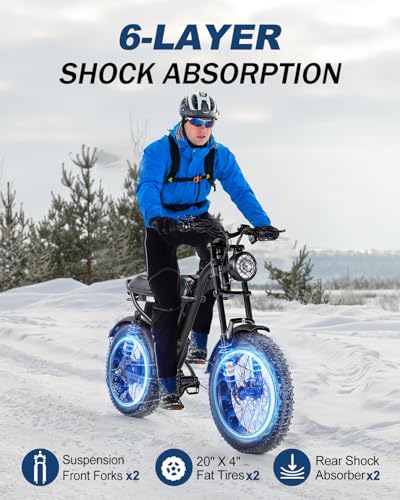 Riding'times 1500W Electric Bike for Adults Full Suspension, Long Seat Dirt Bike with 20" Fat Tire, Max 28/31MPH & 37-150 Miles