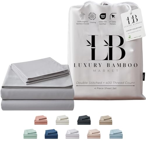 Luxury Bamboo Market | Queen Size Bed Sheet Set | 100% Viscose Made from Bamboo | Organically Grown | Ultra Soft | Cooling Sheets for Hot Sleepers |