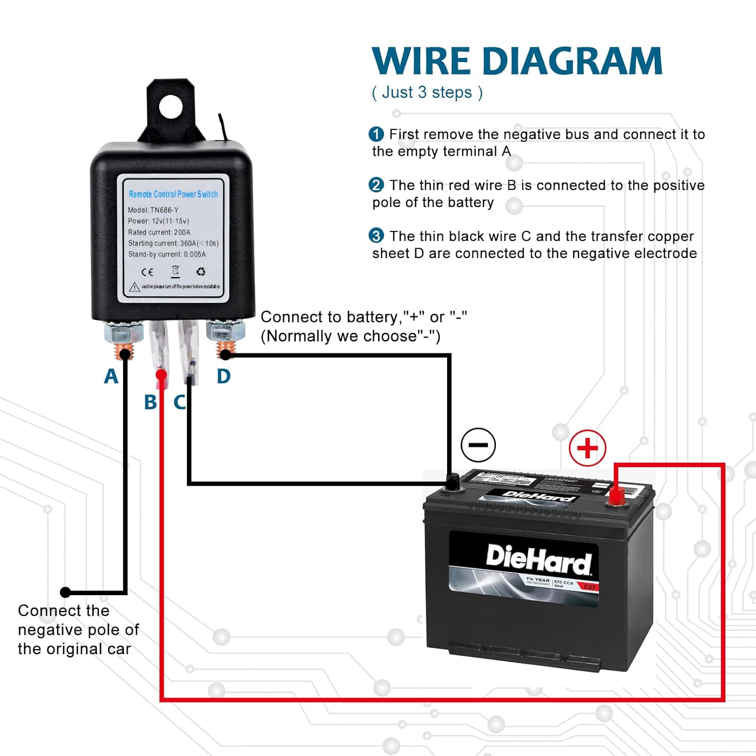 MAIKER Wireless Remote Control Battery Disconnect Switch Kill Switch for Car with 2 Keys Upgraded DC12V 200A Anti-Theft Prevent Battery Drain