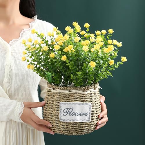 Yellow Artificial Flowers Outdoor,Yellow Fake Flowers Outdoor,UV Resistant Yellow Faux Flowers Outdoors,Front,Porch Decor