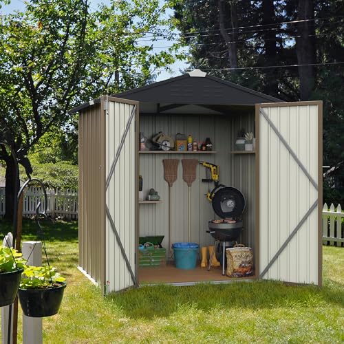 Flamaker Storage Shed Waterproof Metal Garden Shed with Lockable Door Utility Tool Shed Outdoor Storage for Backyard, Patio and Lawn (5 x 3 FT)