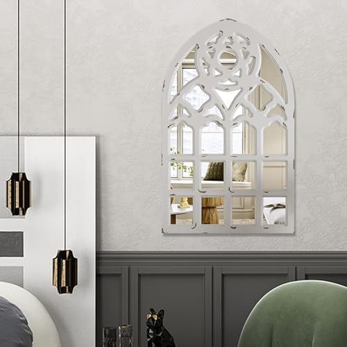 Arched Window Mirror, Big Wall Mirrors Decorative with Wood Framed,Large Retro Farmhouse Mirrors