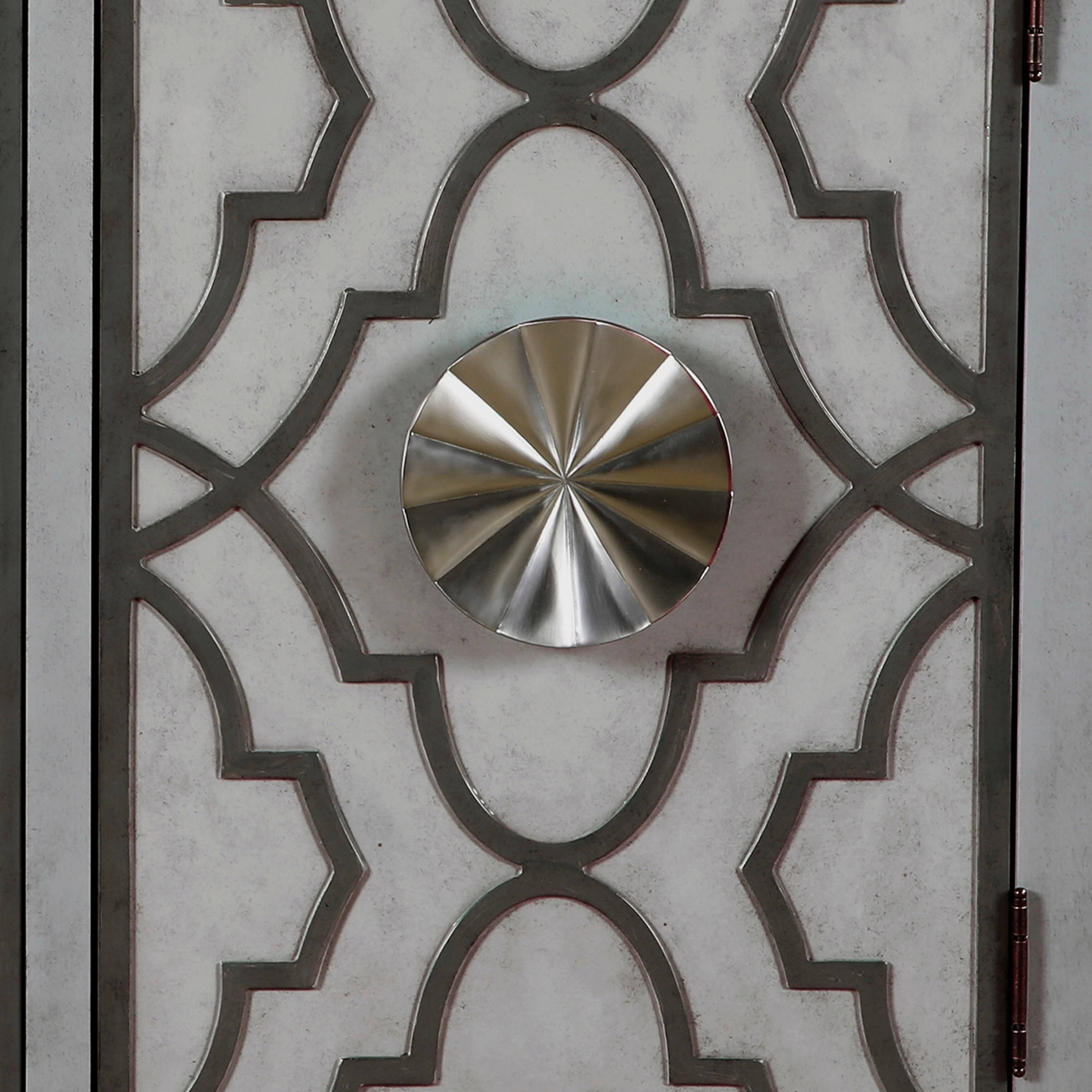 Moroccan Pattern Two Door Accent Chest in Storm Grey