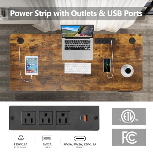 farexon Electric Standing Desk 55 x 24In with Charging Station, Stand up Desk with Oversized Mouse Pad, 2 USB Ports & 3 Power Outlets, 4 Caster