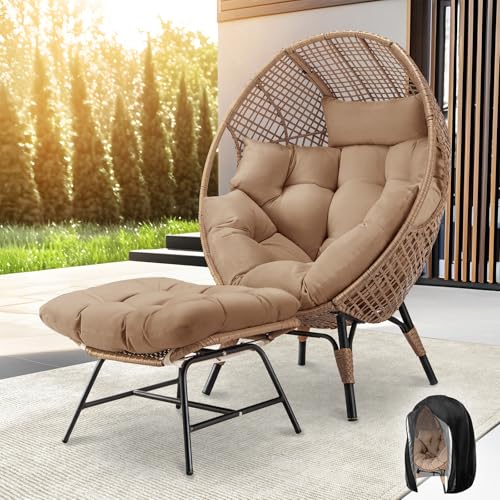 NICESOUL Egg Chair Indoor Outdoor, Large Egg Lounge Chair w/Ottoman, Oversized Comfy Cushioned Brid Cage Seat 440lbs