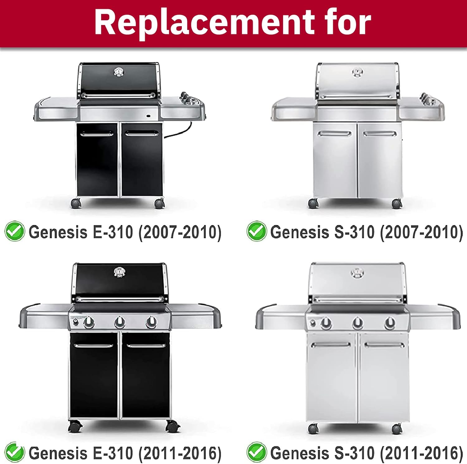X Home Grill Grates Replacement for Weber Genesis E-310 E-330, Genesis 300 Series Gas Grill Replacement Parts, Cast Iron, 19.5 x 12.9 Inch, 2-Pack