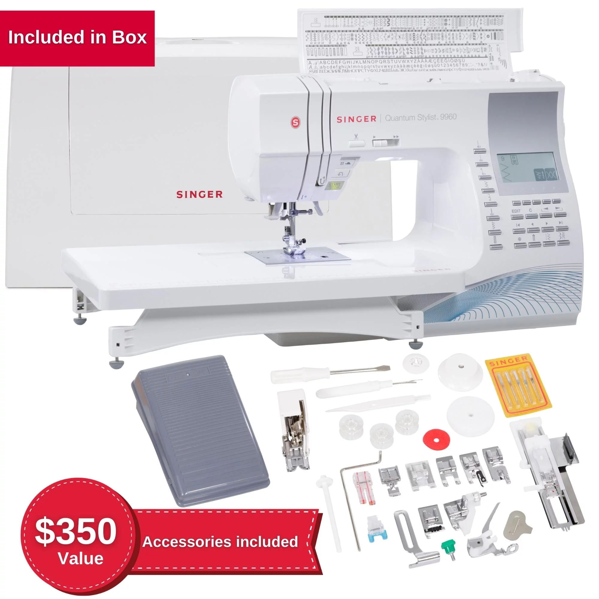 Singer® 9960 Quantum Stylist™ Computerized Sewing Machine With Accessory Kit, Extension Table - 600 Stitches & Electronic Auto Pilot Mode