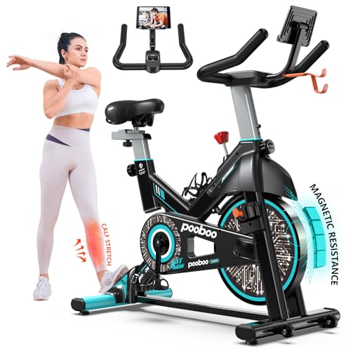 pooboo Exercise Bike, Adjustable Magnetic/Brake Pad Resistance Silent Belt Drive, Indoor Cycling Bike for Home Cardio