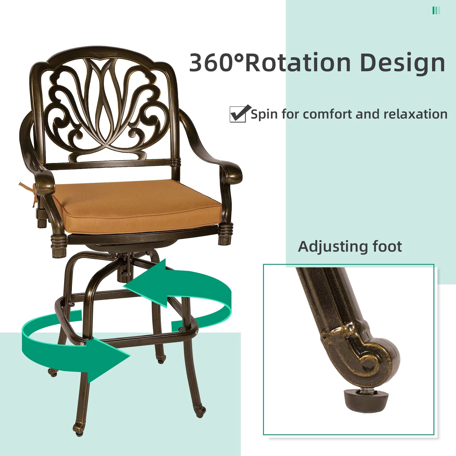 VIVIJASON 3-Piece Patio Swivel Bar Stools Set