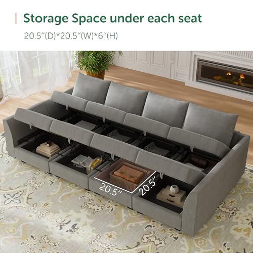 HONBAY Modular Sofa Sectional Sleeper Couch with Ottomans Reversible Sleeper Sectional Sofa Modular Couch with Storage, Aqua Blue