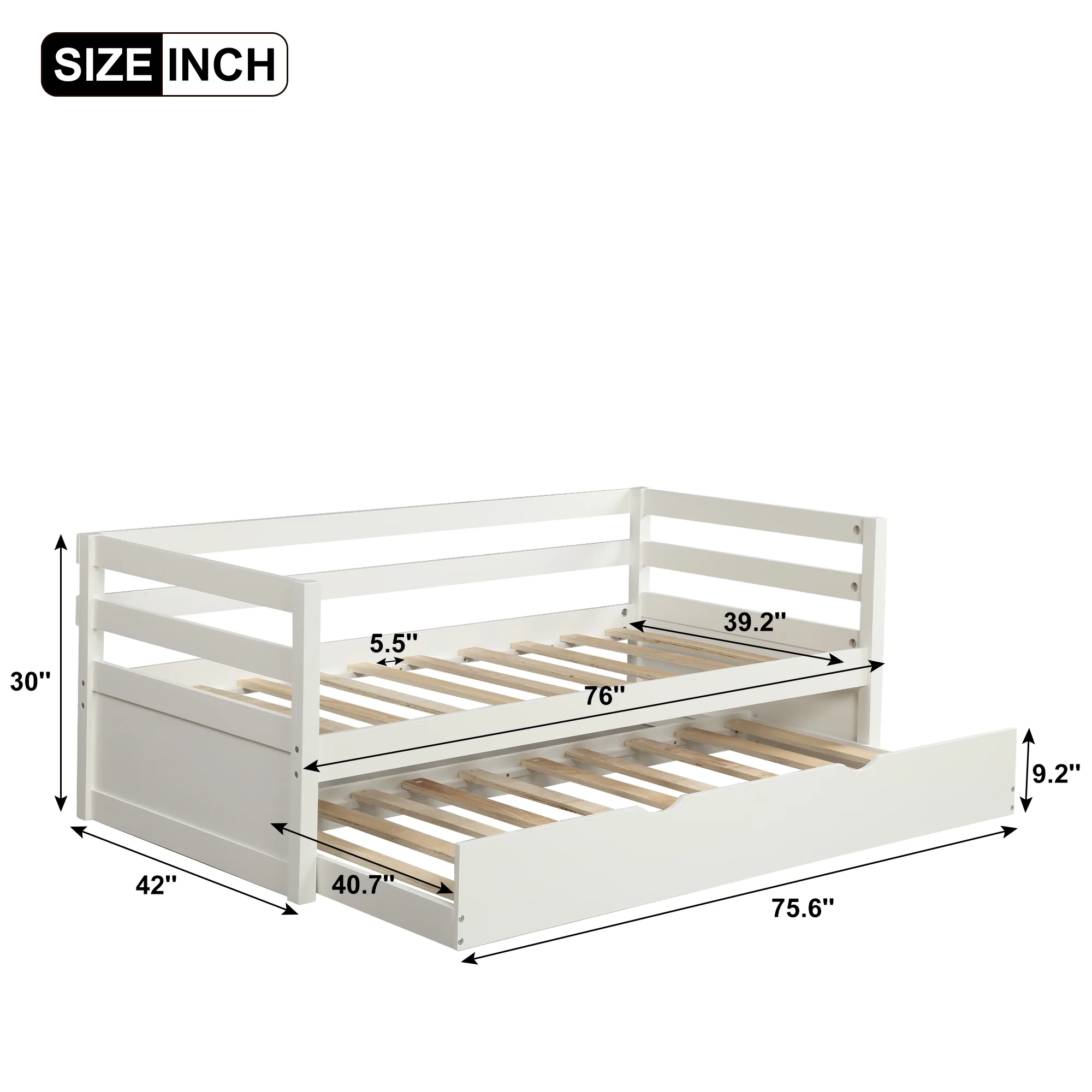 EUROCO Solid Wood Daybed with Trundle, Twin for Kids Room, White