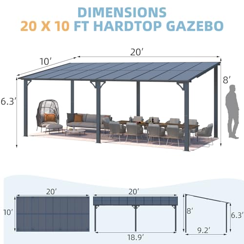 AECOJOY 10&rsquo; x 10&rsquo; Gazebo, Wall Mounted Gazebos Pergola on Clearance, Outdoor Patio Lean to Gazebo Awnings for Deck, Porch