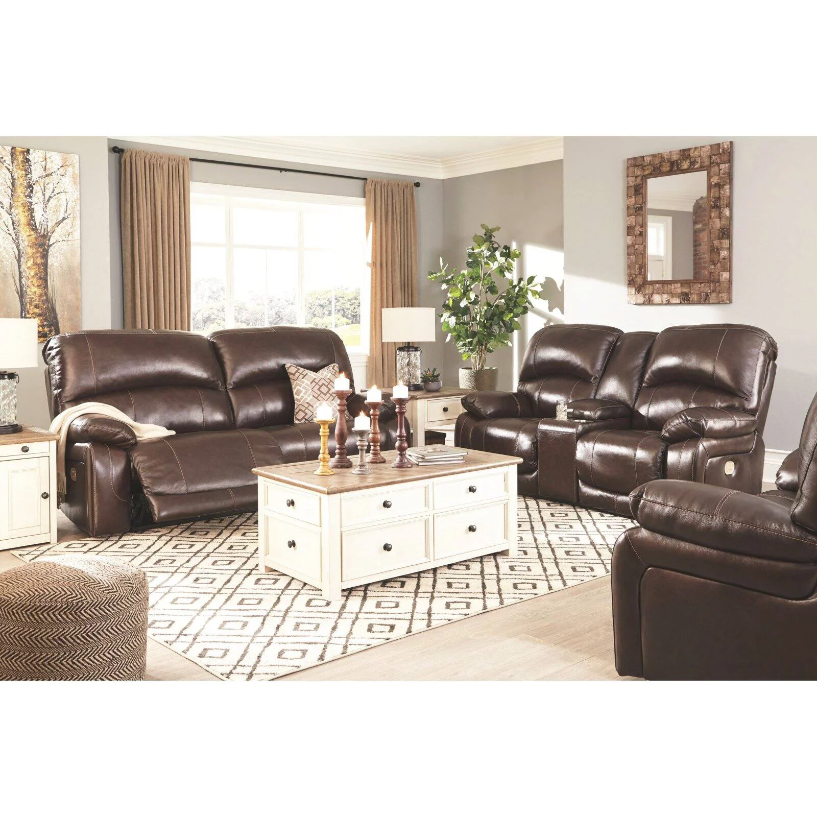 Ashley Furniture Hallstrung Leather Power Reclining Sofa in Gray