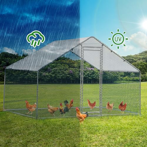 Outvita Chicken Coop, 13×10 FT Large Metal Chicken House, Poultry Habitat Cage with Waterproof Cover