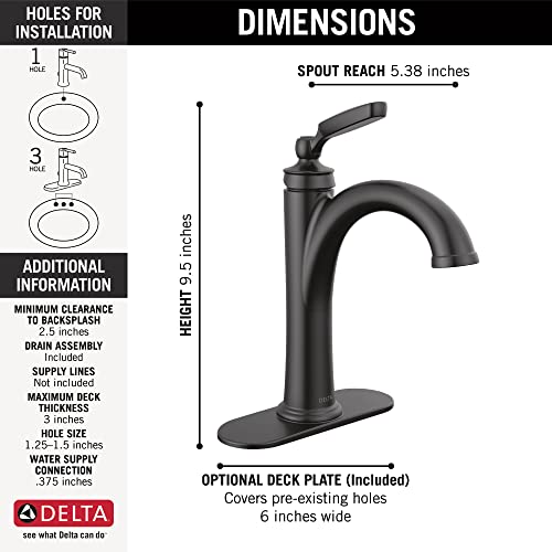 Delta Woodhurst Brushed Nickel Bathroom Faucet 1 Hole, Single Hole Bathroom Sink Faucet for Vanity, Metal Push-Pop Drain Assembly