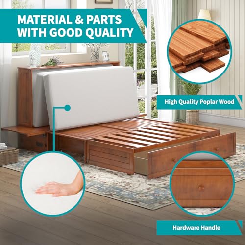 BALUS Queen Murphy Bed Cabinet, Murphy Beds with USB Charging Station, Foldable Mattress