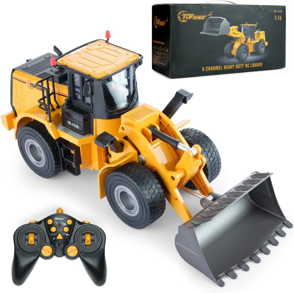 Top Race 9 Channel Toy Truck, Heavy Duty Remote Control Front Loader