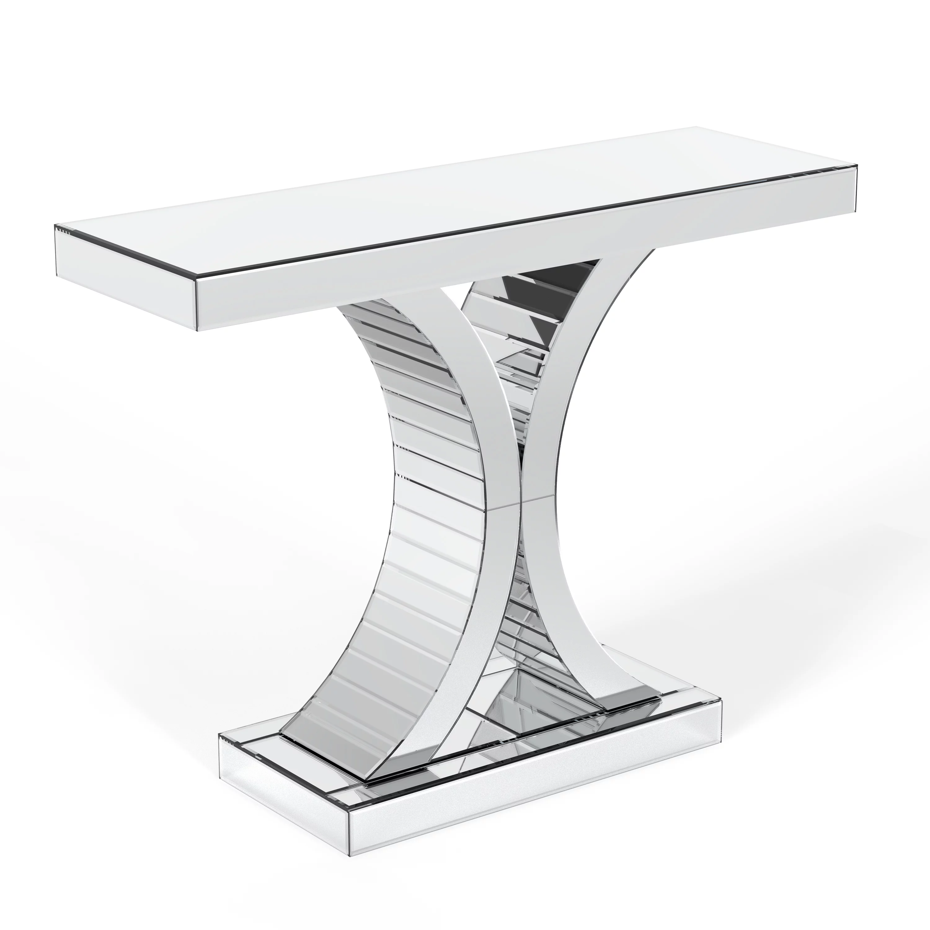 Modern Mirrored Console Table Glass Accent Table X-Cross Sofa Table Entryway Table for Hallway Living Room Bedroom