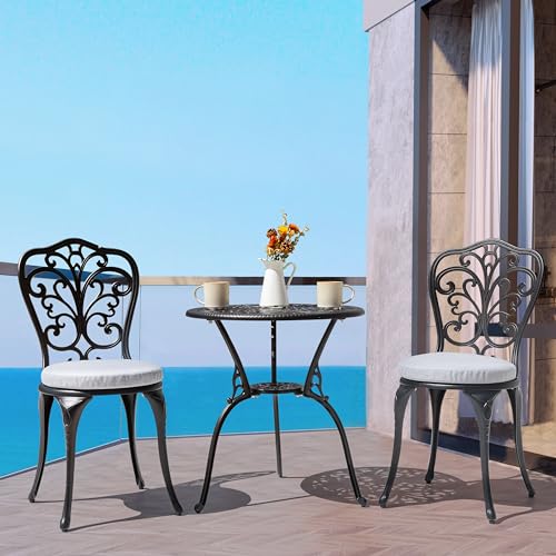 NUU GARDEN 3 Piece Bistro Set Outdoor, All Weather Cast Aluminum Patio Bistro Sets Patio Table and Chairs Set of 2 with Umbrella Hole for Yard