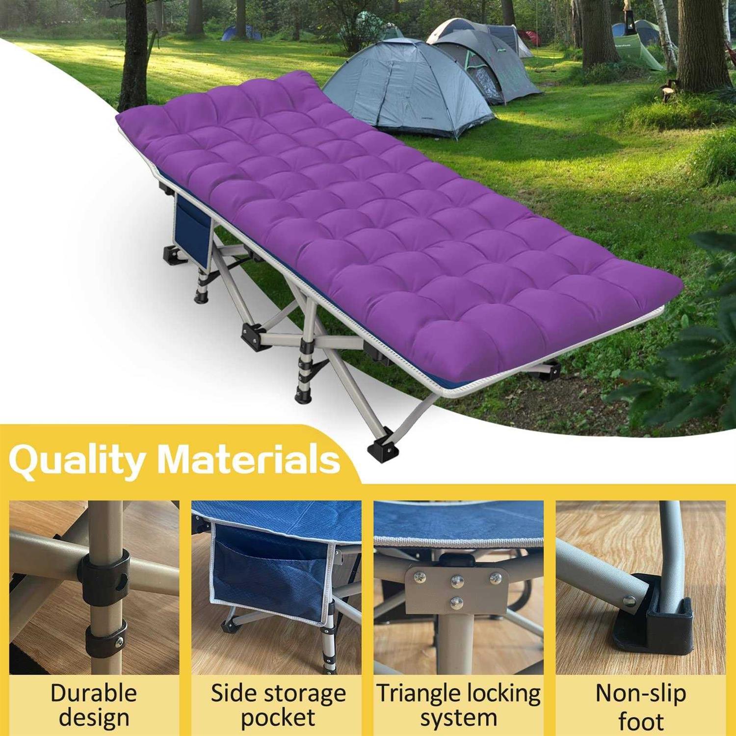 GETOVIN Cot Camping Cot with Comfortable Thick Pad Cots for Sleeping Heavy Duty Camping Bed Folding Cot Double Layer Oxford