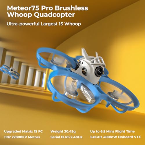 BETAFPV Meteor75 Pro 1S Brushless Drone with Matrix 1S 5IN1 FC, 1102 22000KV Motor, 45mm 3-Blade Prop for FPV Freestyle Racing Indoor Outdoor