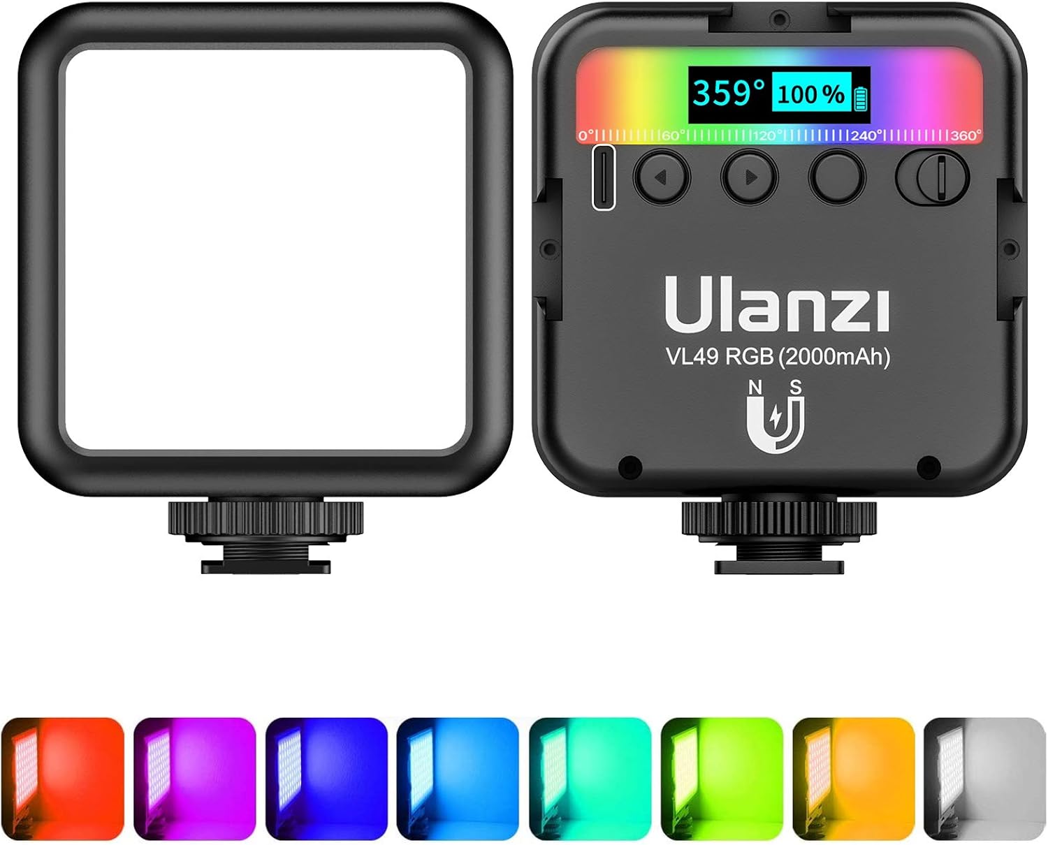 ULANZI VL49 RGB Video Lights, LED Camera Light 360&deg; Full Color Portable Photography Lighting w 3 Cold Shoe