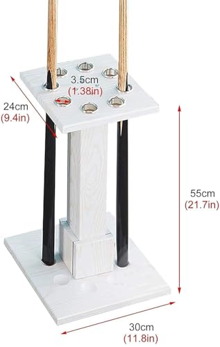Freestanding White Wooden Pool Cue Rack Stand - Holds 8 Cues, Easy Assembly Billiard Cue Holder, Multi-Functional Storage for Home, Game Room