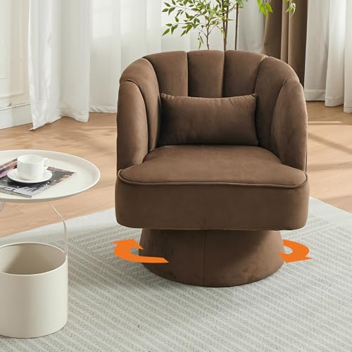 GarveeHome Modern Swivel Barrel Accent Chair, 360° Teddy Fabric Upholstered Armchair with Striped Backrest & Plush Padding