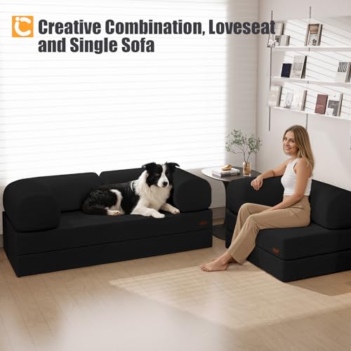 COMAX Folding Sofa Bed, Convertible Chair Bed Corduroy 3-in-1 Foldable Floor Couch with High-Density Foam, Futon Sofa Sleeper Mattress