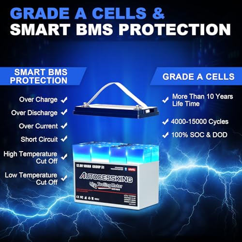 12V 100Ah BCI Group 24 LiFePO4 Battery, 100A BMS Rechargeable Mini Lithium Battery with Low-Temp Protection, Up to 15000 Cycles Perfect for RV