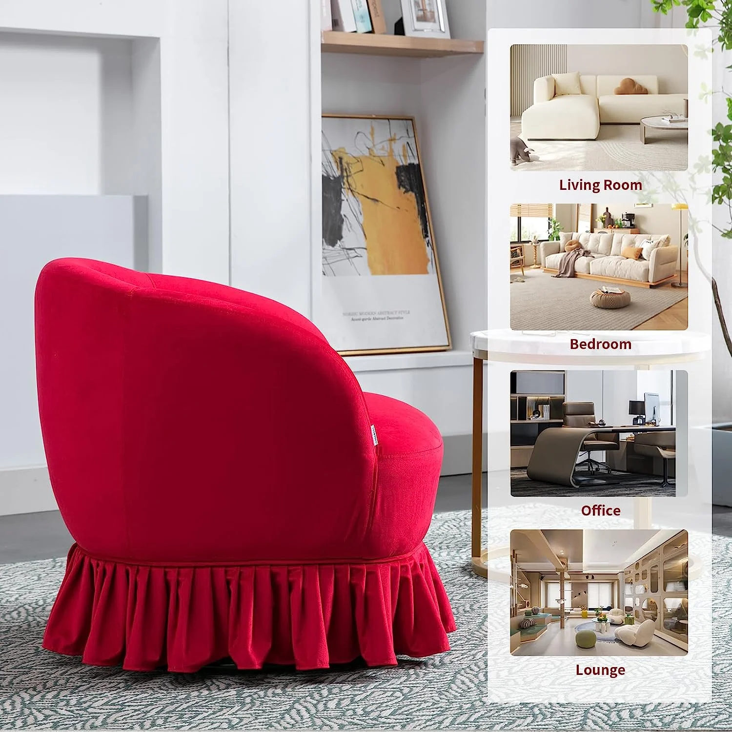 Tabaray Swivel Barrel Chair with Pleated Skirt, 360 Degree Swivel Barrel Club Chair, Comfy Velvet Round Sofa Chair for Living Room