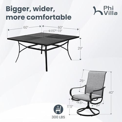PHI VILLA 5 PCS Outdoor Patio Dining Set with Swivel Dining Chairs (Blue) and 37"x 37" Metal Steel Dining Table(1.57" Umbrella Hole)