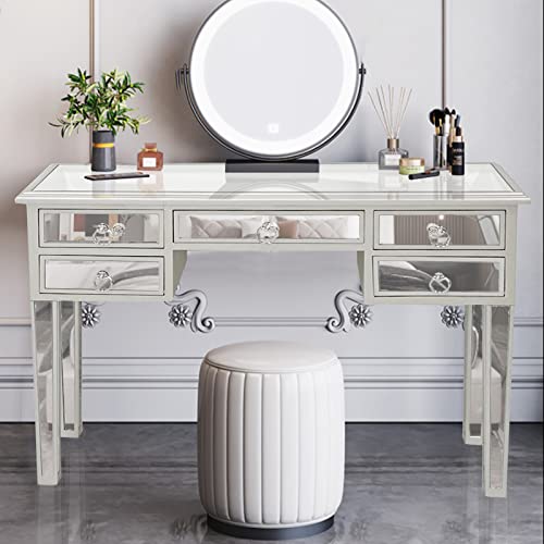 Henf Mirrored Vanity Desk Silver Console Table Sofa Table with 3 Faux Diamonds Drawers