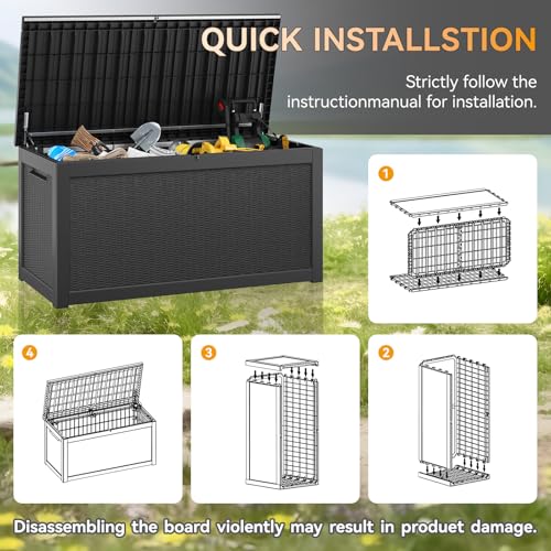 KAMABOKO Outdoor Storage Box, 150 Gallon Large Outdoor Resin Deck Box, Storage Waterproof Boxes Lockable Lid for Garden Tools, Pool Supplies