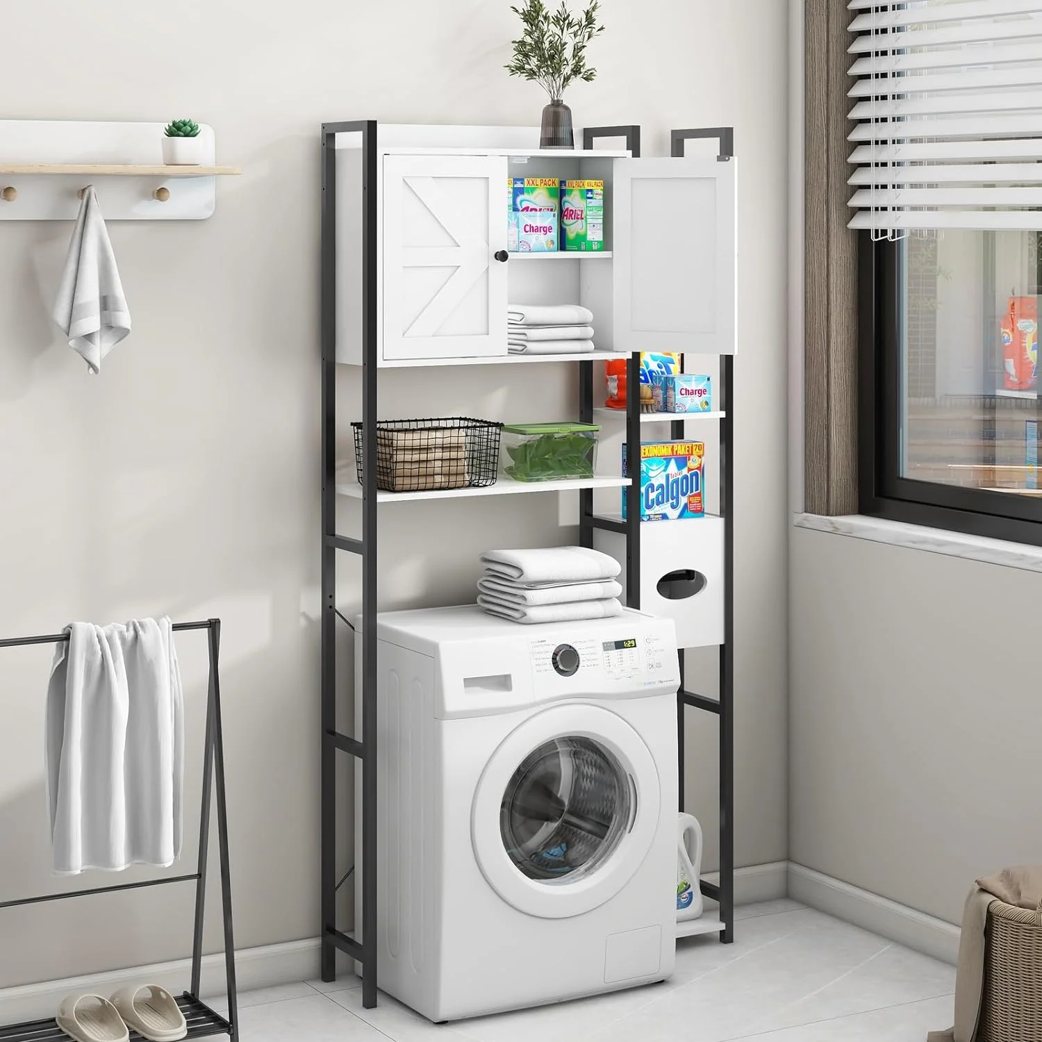 Over The Toilet Storage Cabinet with 2 Doors Storage Cabinet, Toilet Paper Storage Cabinet with Multi Layer Shelves Suitable for Bathroom