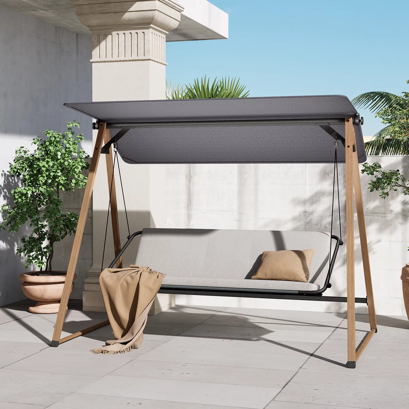 Grand Patio Outdoor Herning 3-Seat Porch Swing with Stand, Gray