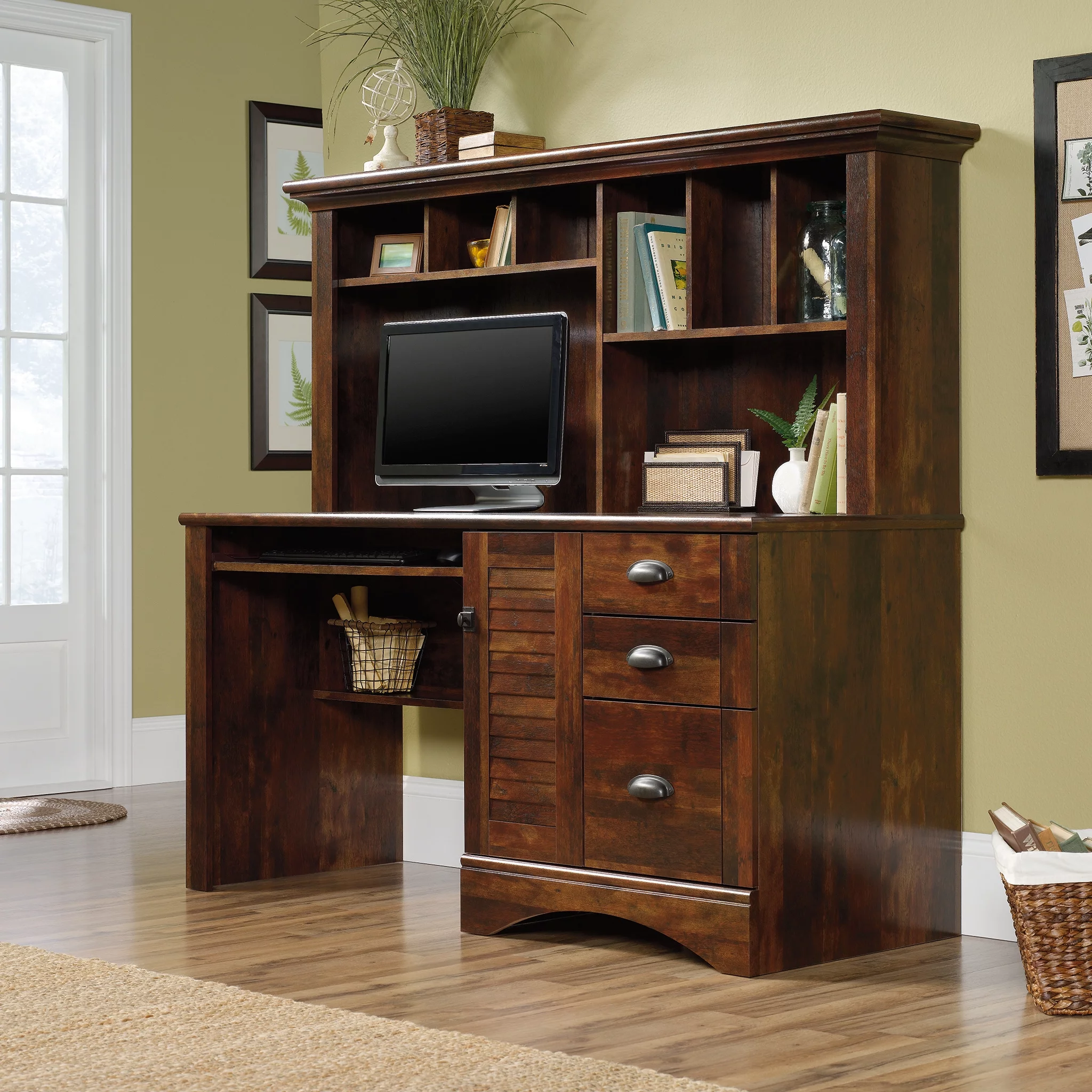 Sauder Harbor View Computer Desk W/Hutch. Curado Cherry Finish