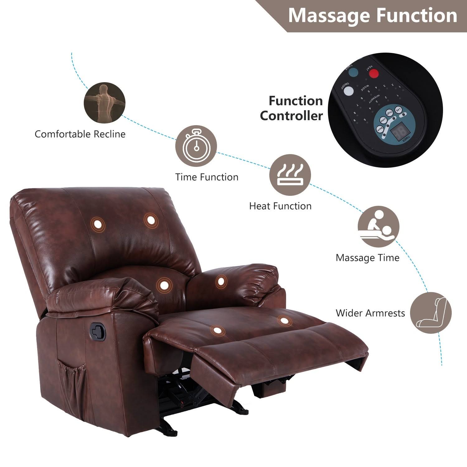Rocker Recliner with Heated Modern PU Leather Living Room Chair - Black