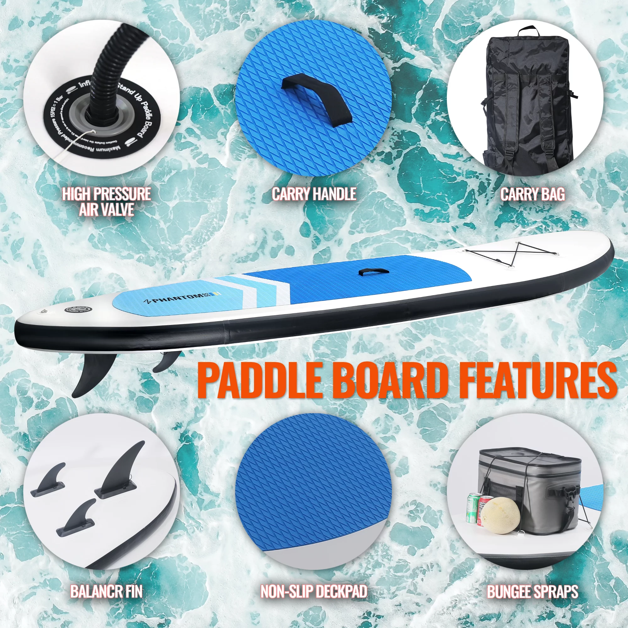 Inflatable Stand Up Paddle Board Premium SUP Accessories & Backpack, Surf Control, Non-Slip Deck, Leash, Paddle and Pump