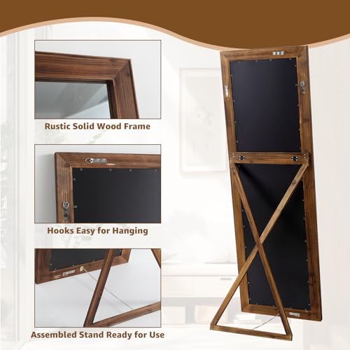MELOMOIR Rustic Farmhouse Full Length Mirror, 64"x21" Wood Frame Floor Mirror, Free Standing Mirror Leaning Hanging Mirror