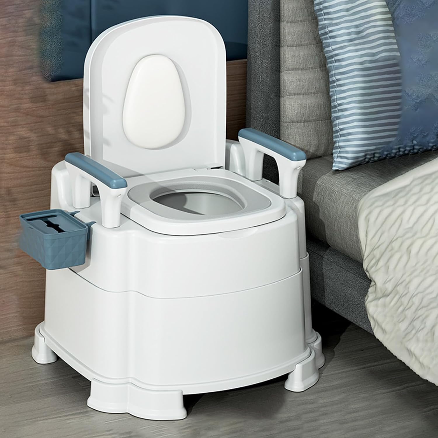 Bedside Commode Upgraded Safety Commode Toiletfor Elderly and Disabled with Detachable Armrests Height Adjustable Indoor Outdoor Commode for Elderly