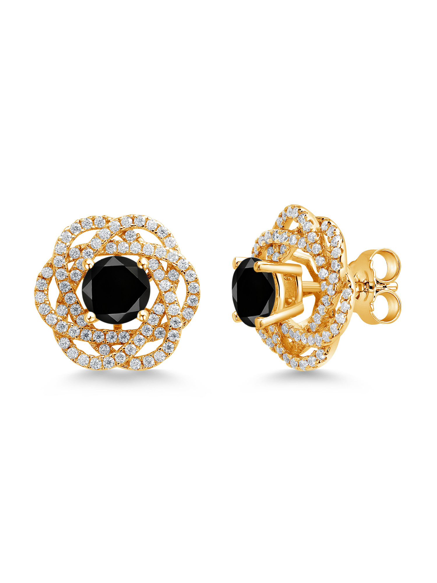 Gem Stone King 18K Yellow Gold Plated Silver Stud Earrings with Jackets Diamond and Moissanite (2.82 Cttw)