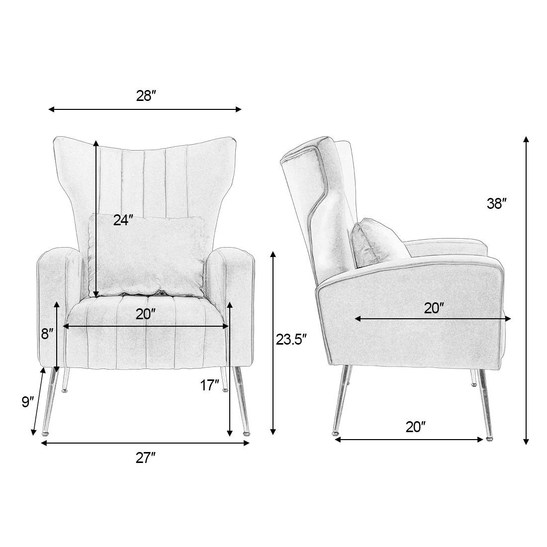 Newnno Living Room Chairs Set of 2 with Lumbar Pillow, Velvet Accent Chair with High Back Mid Century Armchair for Bedroom with Armrest