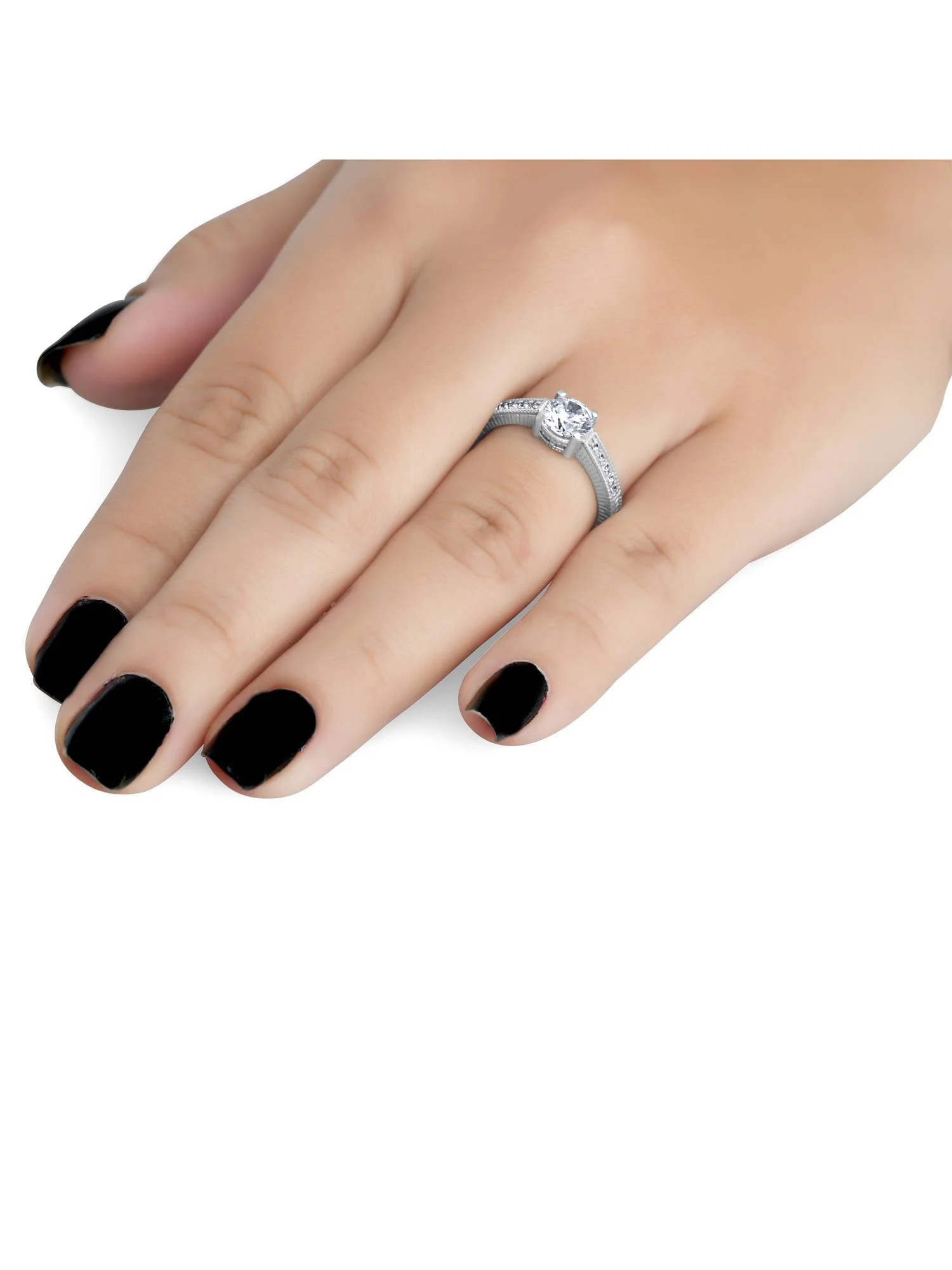 Pompeii3 Vintage Diamond Engagement Ring 1 Carat 14K White Gold Round Brilliant Cut