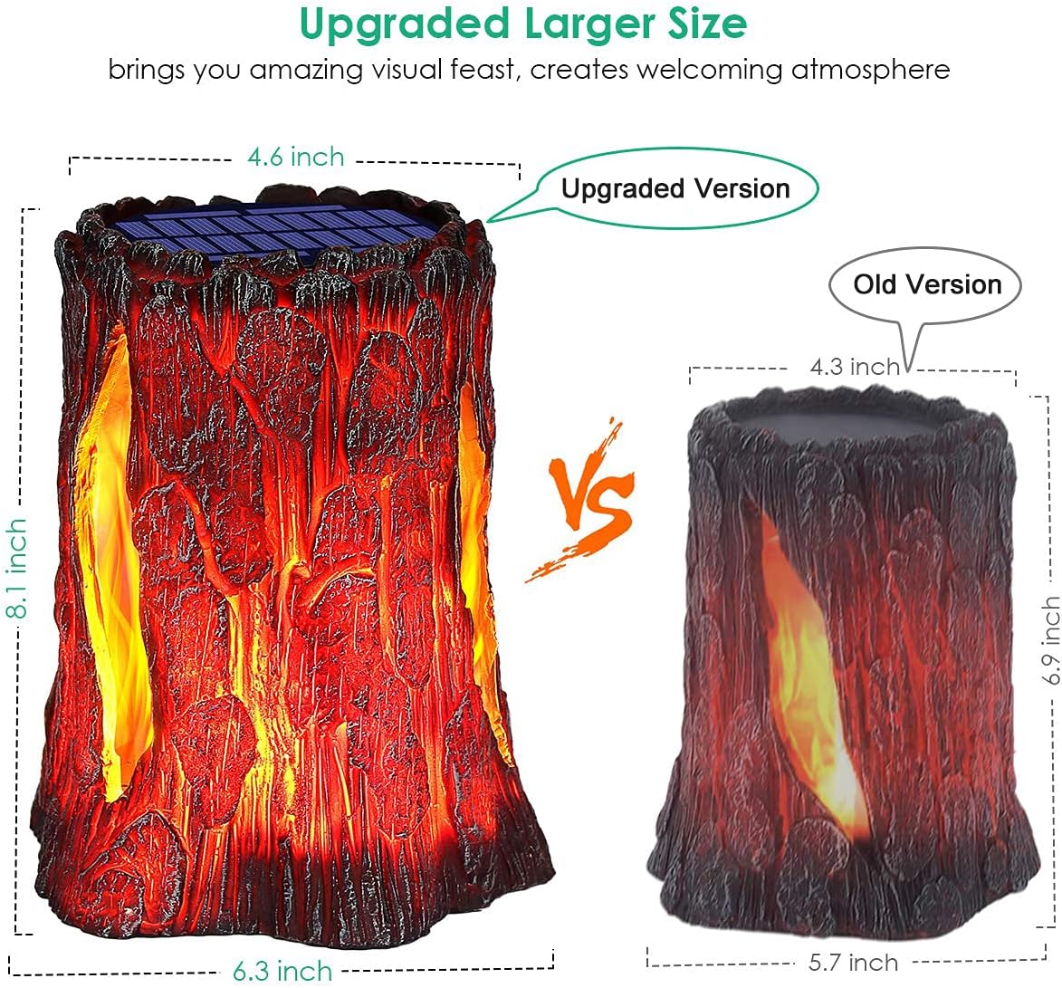TomCare Solar Lights Outdoor Upgraded Larger Size Flickering Flame Solar Stump Lights Outdoor Decorative Solar Lantern Waterproof Patio Lights