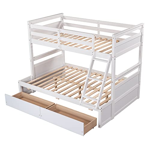 Ball & Cast Twin-Over-Twin Bunk Bed with Twin-Size Trundle and 3 Storage Stairs,Wood Bunkbed w/Full-Length Guardrails,Slat Support
